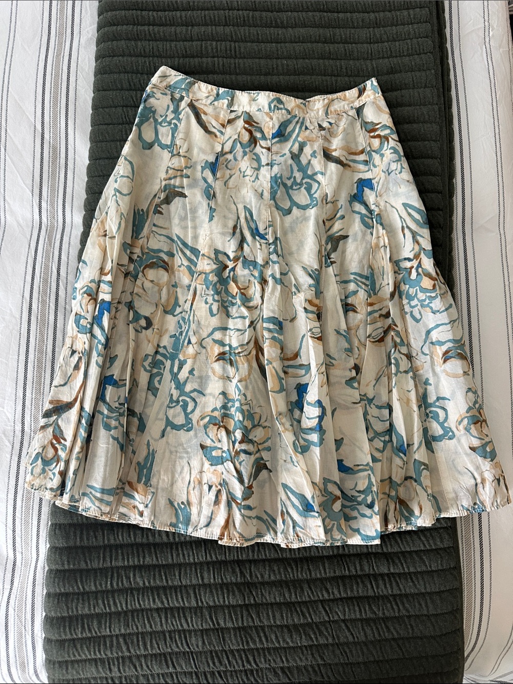 Banana Republic Cream A-Line Skirt with Blue and Brown Floral Print
